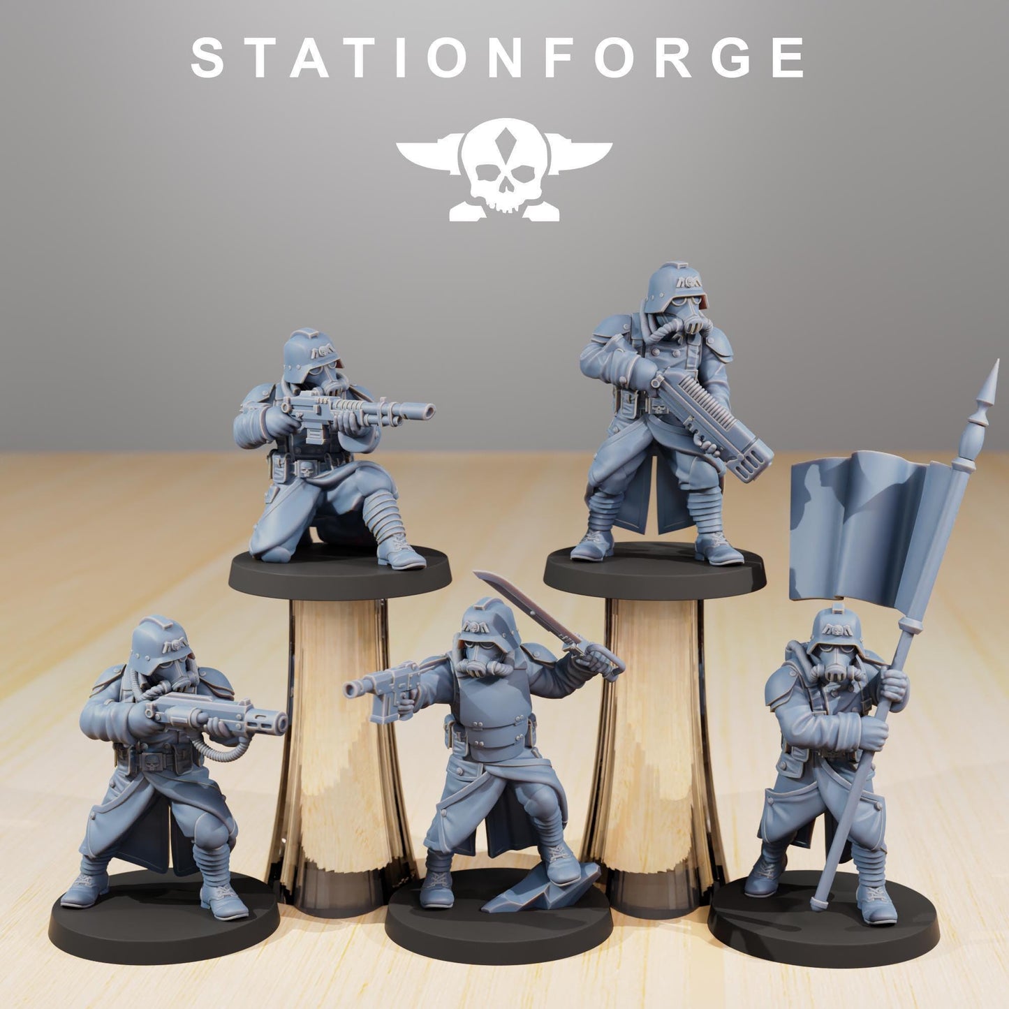 GrimGuard Command Force, Death Korps Proxy, Sci-Fi Wargames Miniatures by STATIONFORGE
