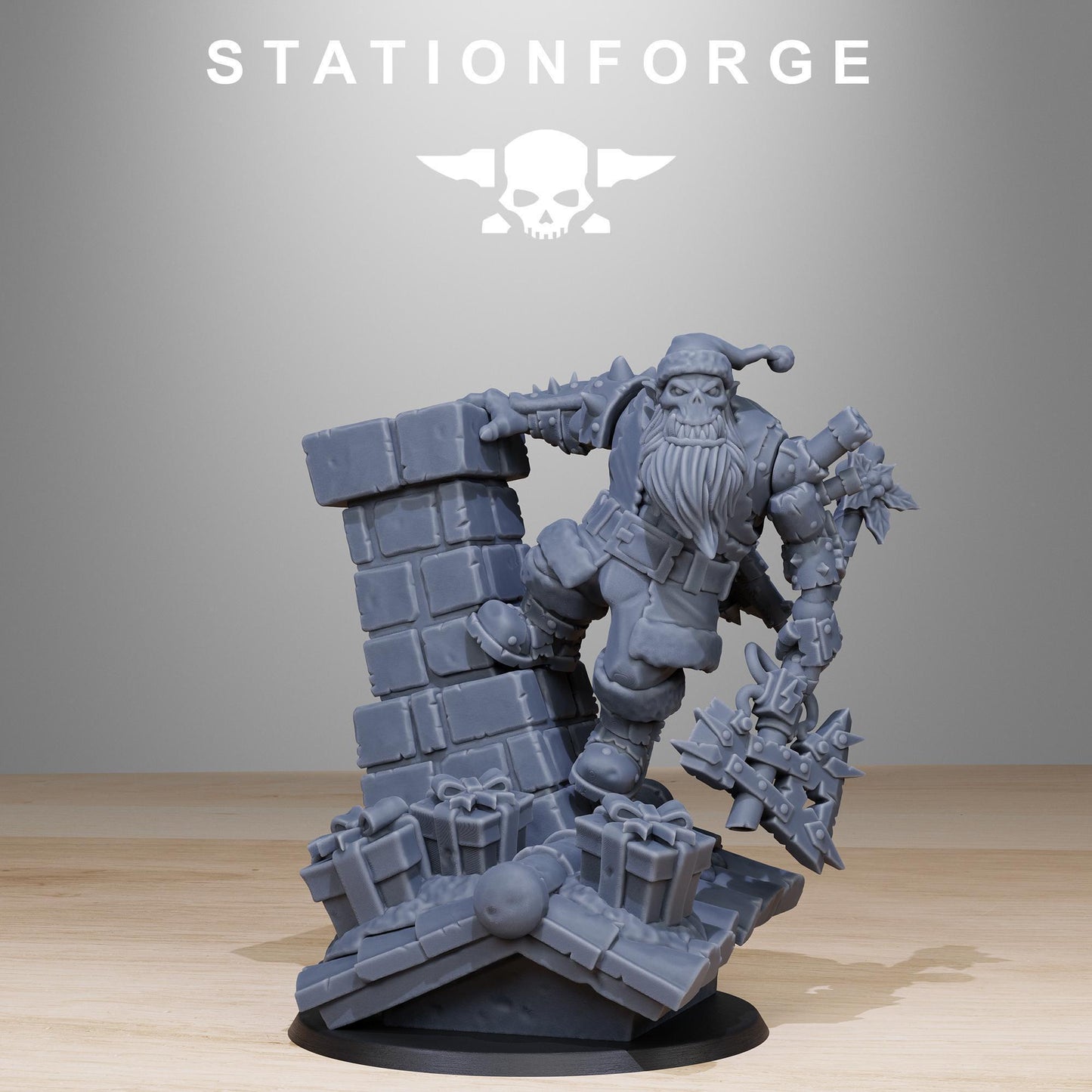 Orkaz Claus, Space-Faring Orkish Menace Sculpted by STATIONFORGE, Grimdark Compatible, Sci-Fi Wargame Scale