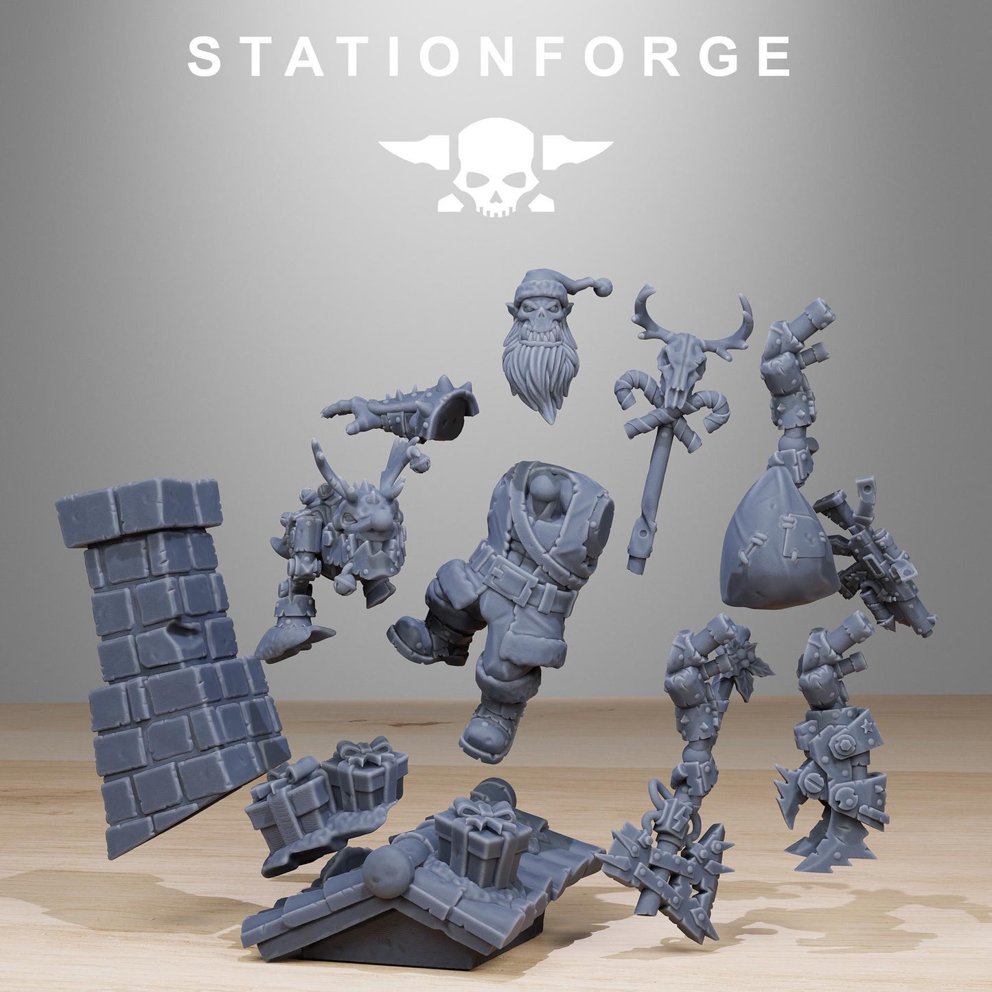 Orkaz Claus, Space-Faring Orkish Menace Sculpted by STATIONFORGE, Grimdark Compatible, Sci-Fi Wargame Scale