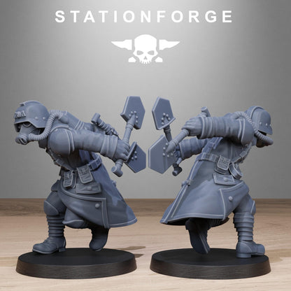 GrimGuard Shovel Fighter, Death Korps Proxy, Sci-Fi Wargames Miniatures by STATIONFORGE