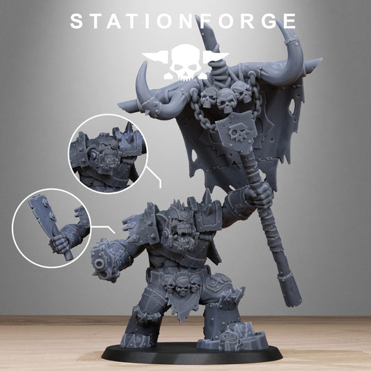 Orkaz Bearer Boss, Space-Faring Orkish Menace Sculpted by STATIONFORGE, Grimdark Compatible, Sci-Fi Wargame Scale