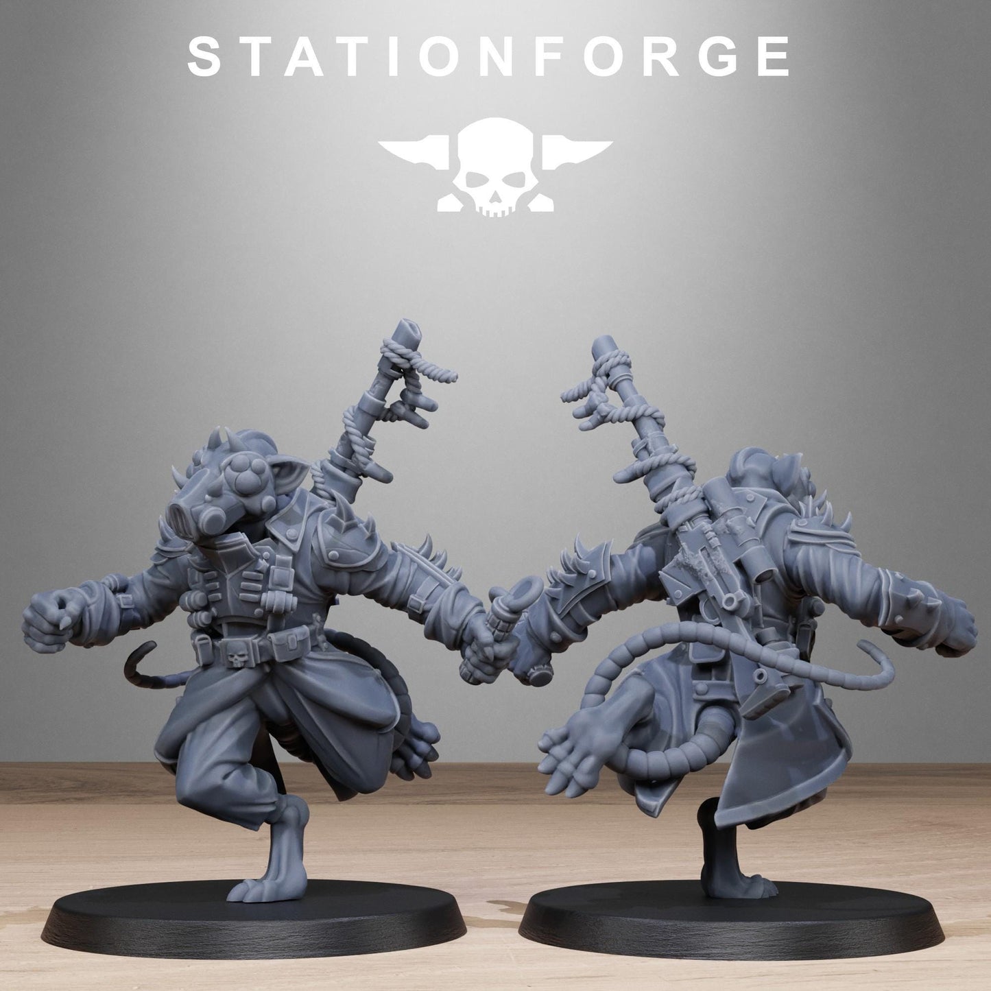 Corrupted Guard Raticus, Space Techno-Rats, monopose Sci-Fi warriors by STATIONFORGE, Sci-Fi Wargames Rat-Themed Grimdark miniatures
