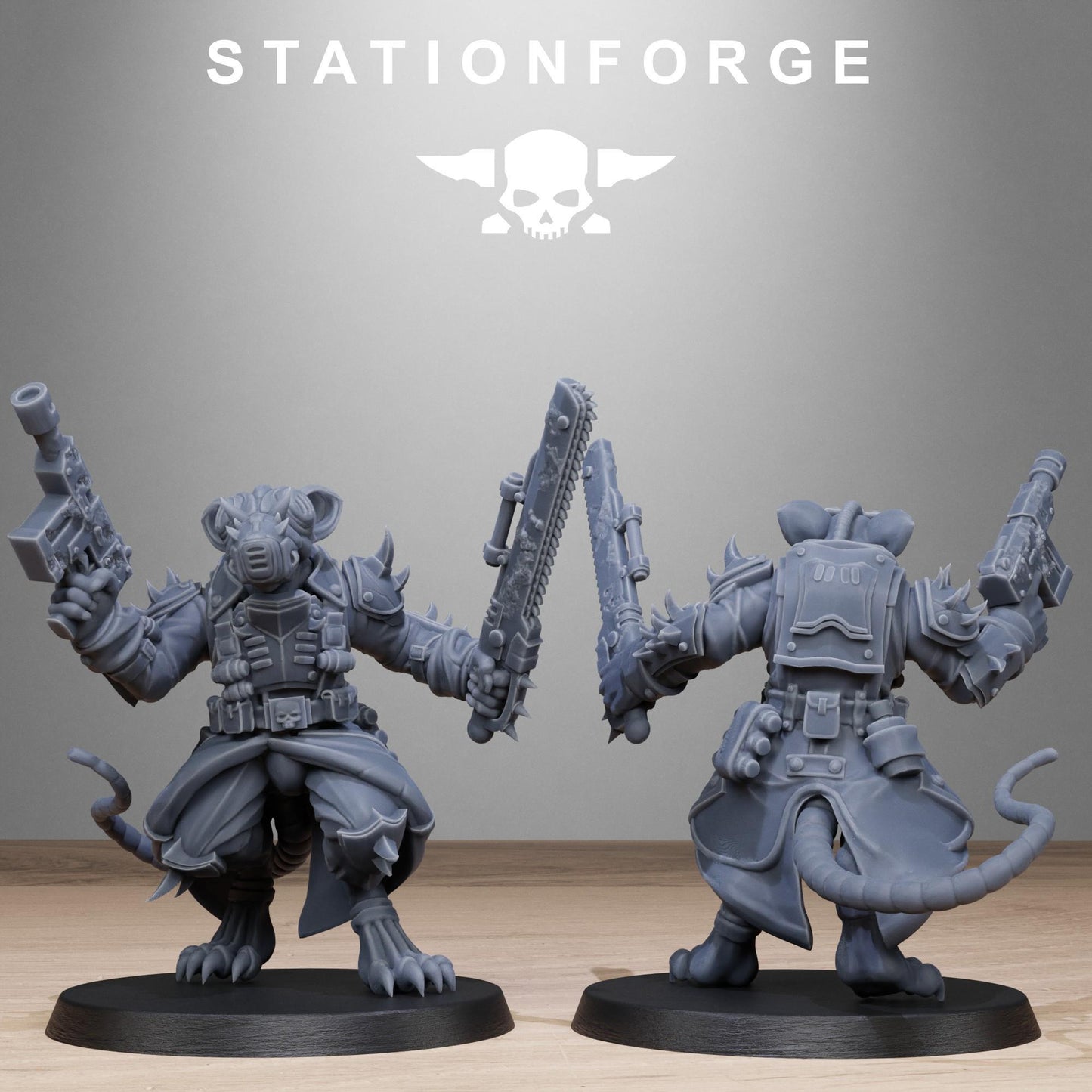 Corrupted Guard Raticus, Space Techno-Rats, monopose Sci-Fi warriors by STATIONFORGE, Sci-Fi Wargames Rat-Themed Grimdark miniatures