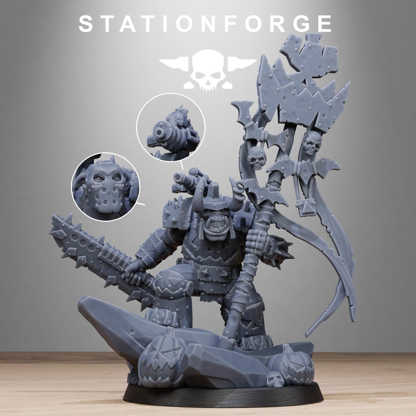 Orkaz Boo Basher, Space-Faring Orkish Menace Sculpted by STATIONFORGE, Grimdark Compatible, Sci-Fi Wargame Scale