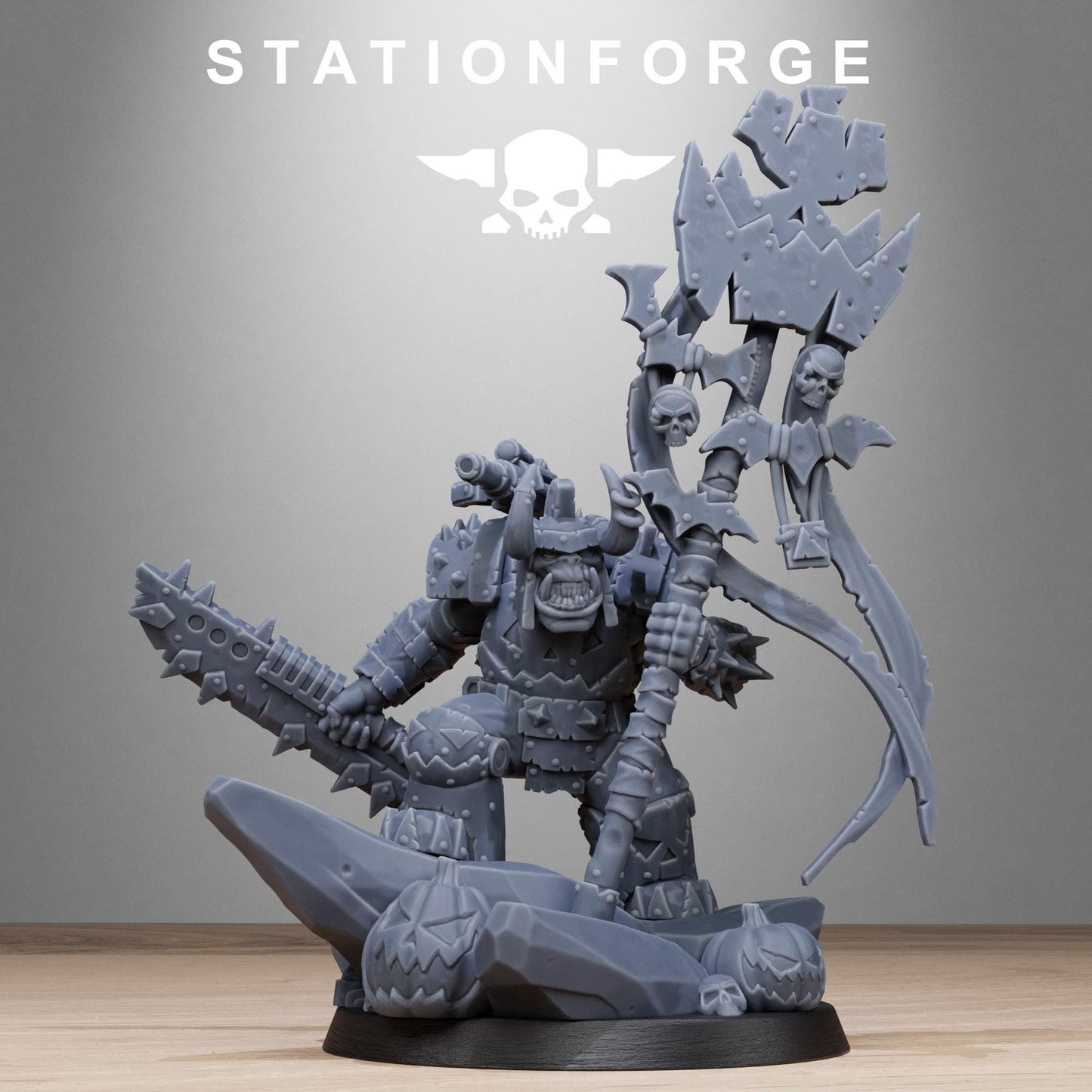 Orkaz Boo Basher, Space-Faring Orkish Menace Sculpted by STATIONFORGE, Grimdark Compatible, Sci-Fi Wargame Scale