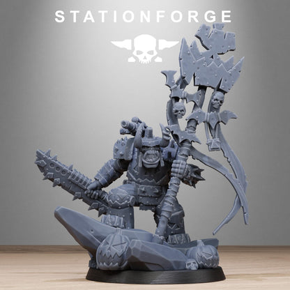 Orkaz Boo Basher, Space-Faring Orkish Menace Sculpted by STATIONFORGE, Grimdark Compatible, Sci-Fi Wargame Scale