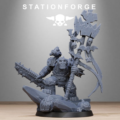 Orkaz Boo Basher, Space-Faring Orkish Menace Sculpted by STATIONFORGE, Grimdark Compatible, Sci-Fi Wargame Scale