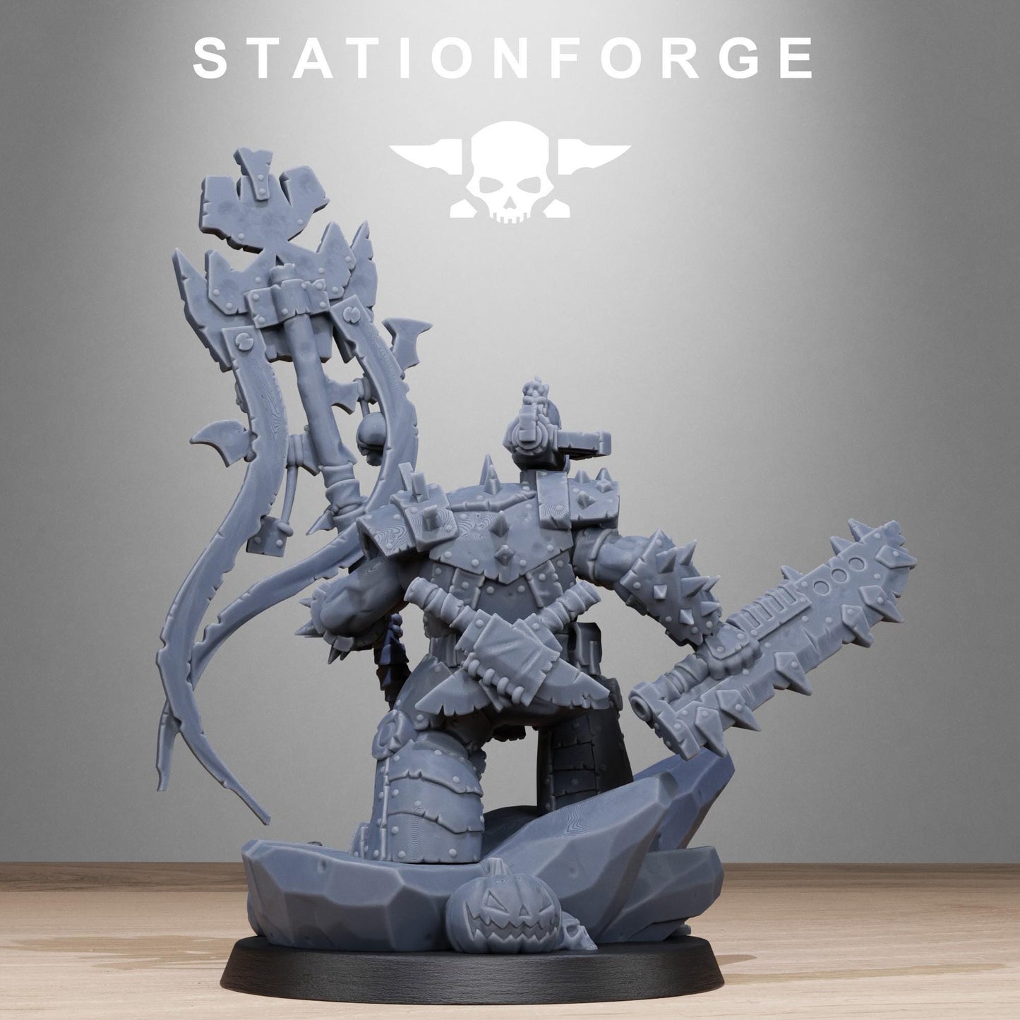 Orkaz Boo Basher, Space-Faring Orkish Menace Sculpted by STATIONFORGE, Grimdark Compatible, Sci-Fi Wargame Scale