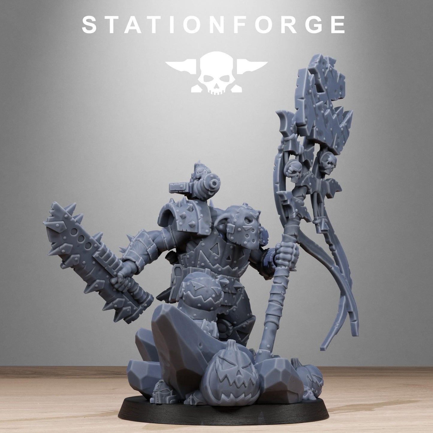 Orkaz Boo Basher, Space-Faring Orkish Menace Sculpted by STATIONFORGE, Grimdark Compatible, Sci-Fi Wargame Scale