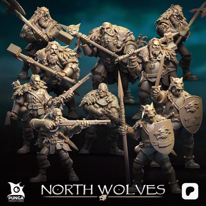 North Wolves Warband by Punga Miniatures - Wargame Scale 3D Printed Miniature