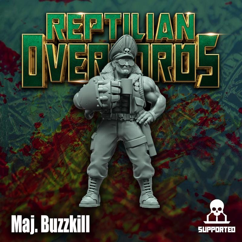 Maj. Buzzkill, Spacenam Officer, Sci-Fi Wargames Miniatures by Reptilian Overlords, Space Guard