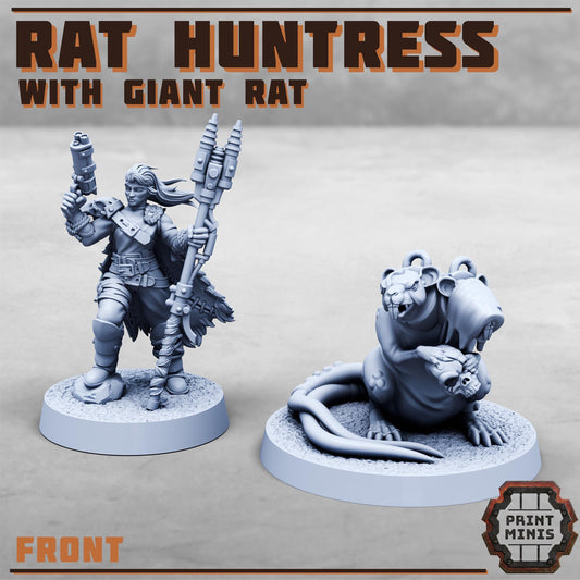 Rat Huntress & Giant Rat - Beastmaster -  Sci-Fi Grimdark Mercenaries by Print Minis