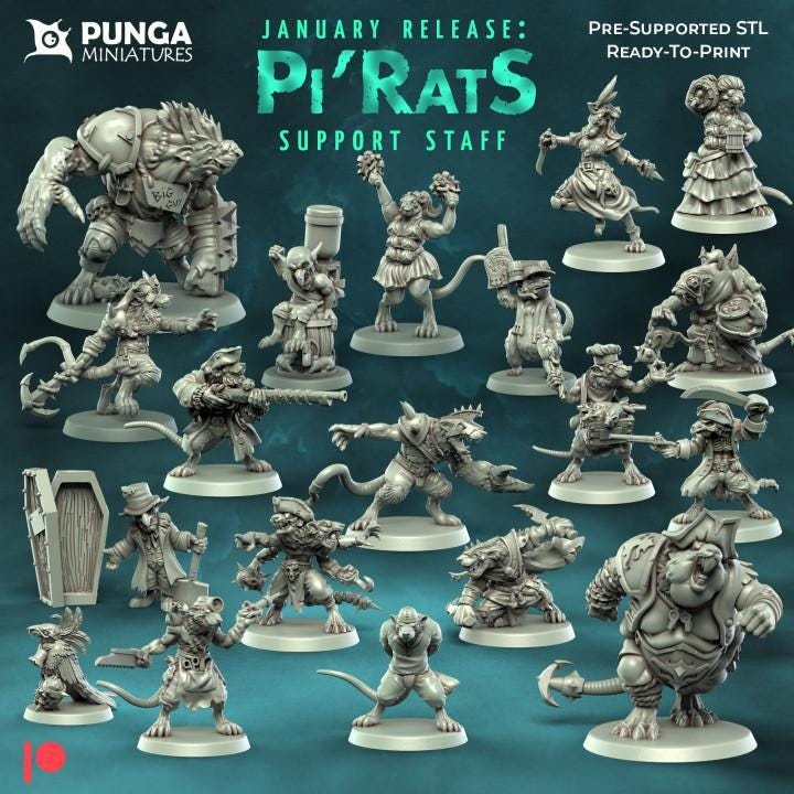 January Release - Pi'Rats Support Staff by Punga Miniatures - Wargame Scale 3D Printed Miniature