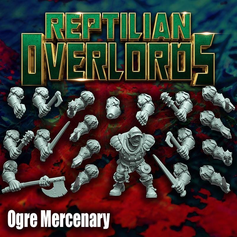 Fantasy Ogre Mercenary, 3D Printed Resin Miniature by Reptilian Overlords