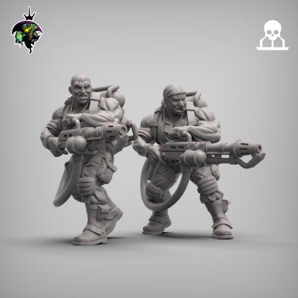 Spacenam Flamethrower team, Sci-Fi Jungle fighter Miniatures by Reptilian Overlords, Guard infantry regiment