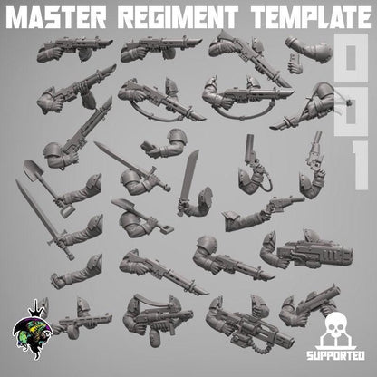 MODULAR Master Regiment Template, Modular Sci-Fi Wargames Space Guard Miniatures by Reptilian Overlords,  Imperial guard infantry regiment