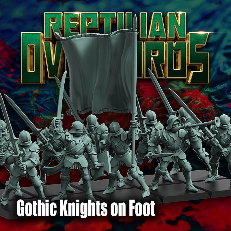 Gothic Knights on Foots Miniatures, Bits and Weapon Conversions by Reptilian Overlords, perfect for Fantasy Wargames