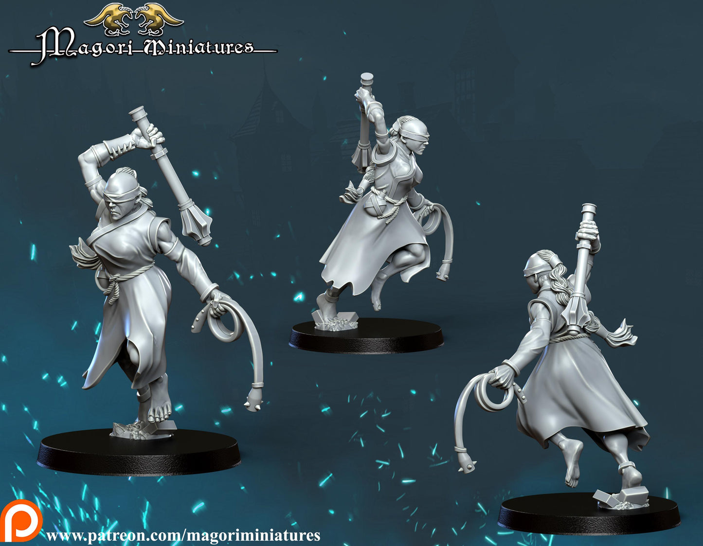 Sisters of the Hammergod Warband, Fantasy Skirmish Miniatures by Magori Miniatures, perfect for Fantasy Wargames and RPGs