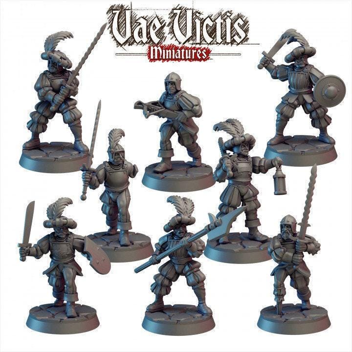 Landsknecht Warband , Assembled Empire Mercenaries Fantasy Miniatures by Vae Victis, perfect for Fantasy Wargames and Tabletop RPGs