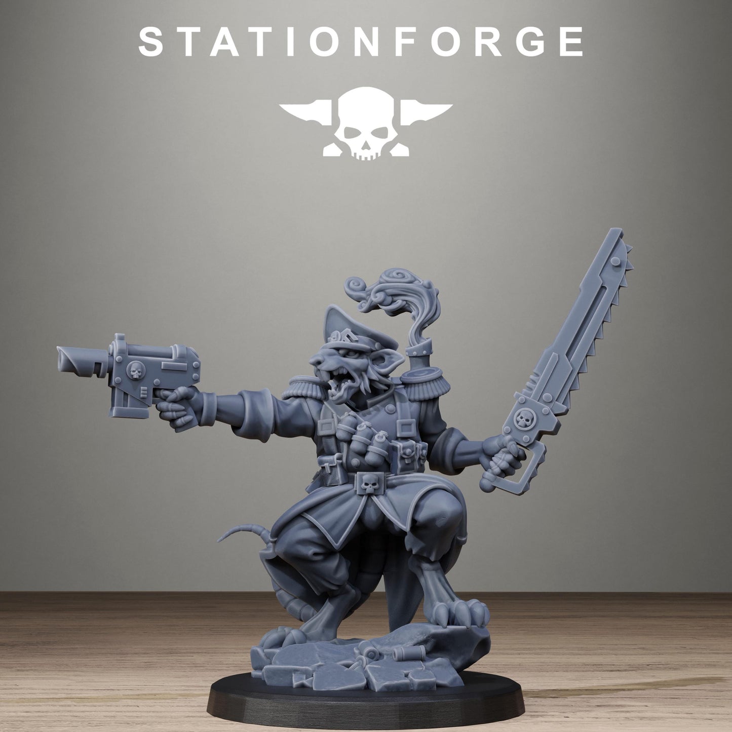 Raticus Officer, Modular Sci-Fi Techno-Bot Miniatures by STATIONFORGE, Grimdark Wargames Proxy