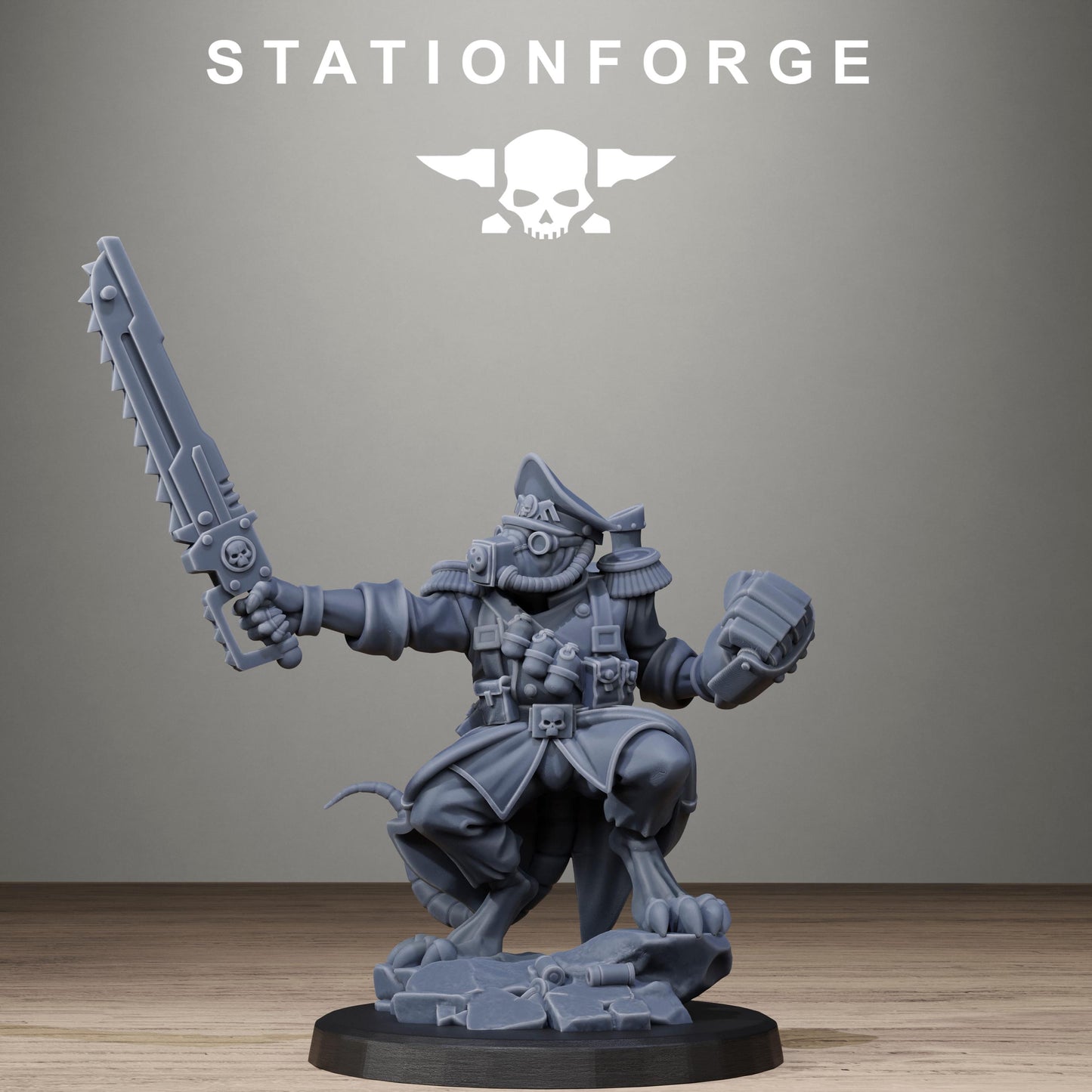 Raticus Officer, Modular Sci-Fi Techno-Bot Miniatures by STATIONFORGE, Grimdark Wargames Proxy