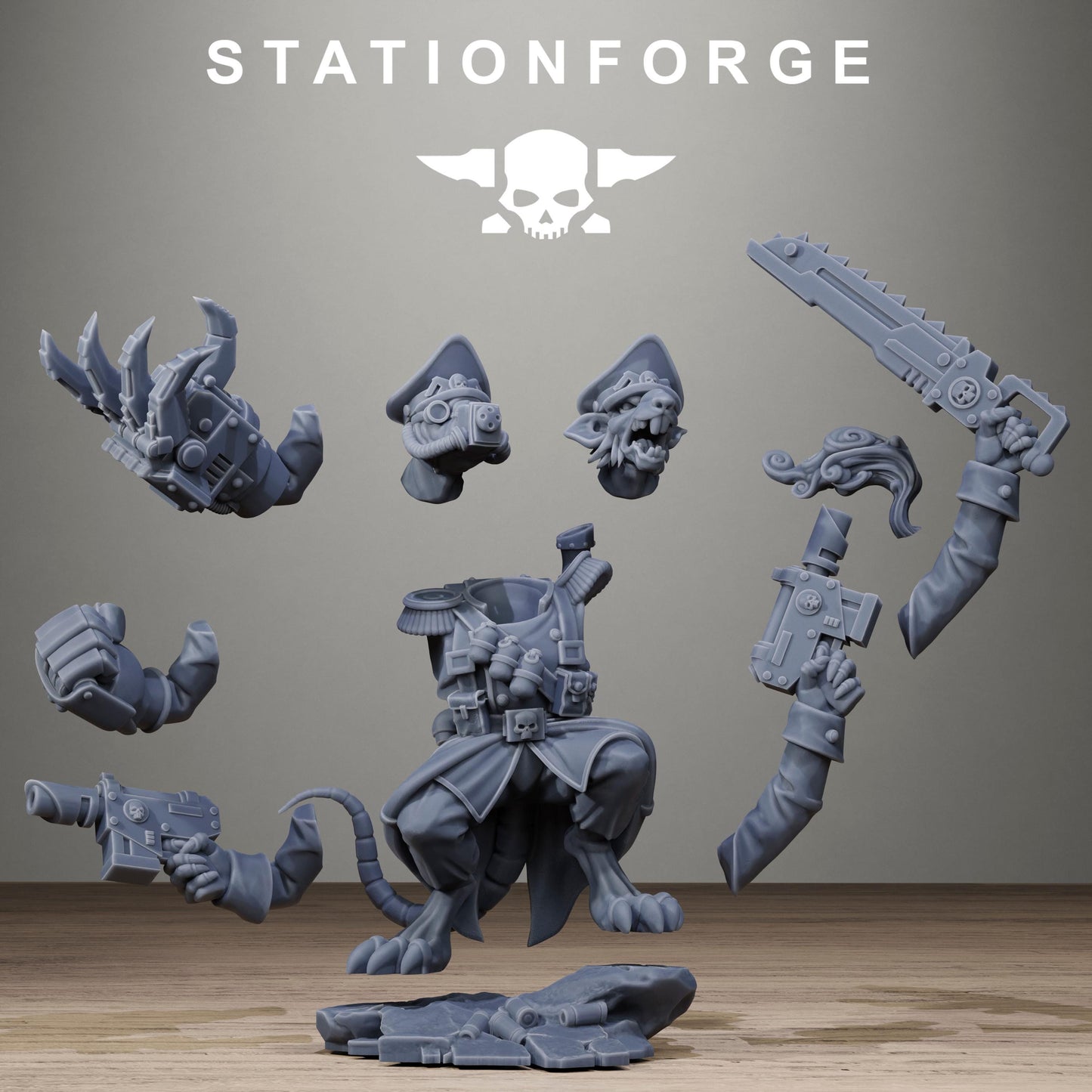 Raticus Officer, Modular Sci-Fi Techno-Bot Miniatures by STATIONFORGE, Grimdark Wargames Proxy