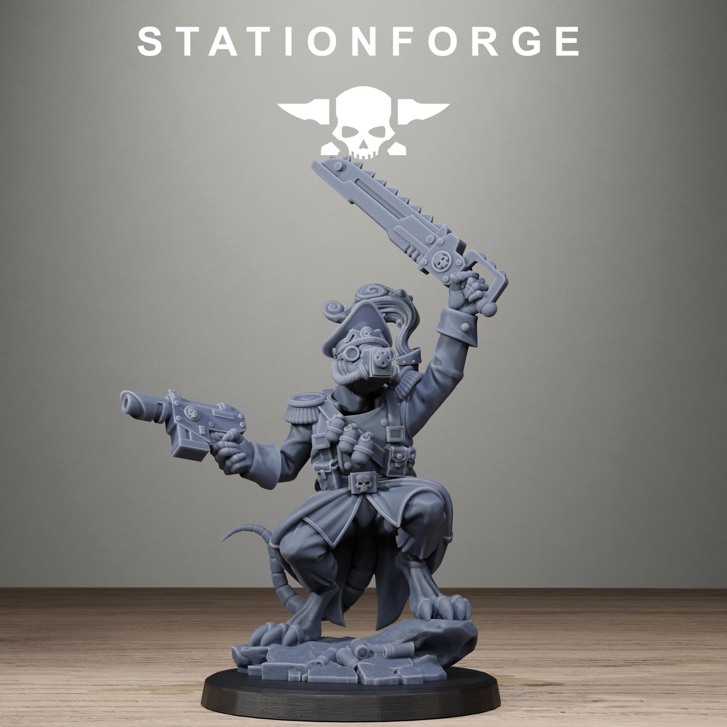 Raticus Officer, Modular Sci-Fi Techno-Bot Miniatures by STATIONFORGE, Grimdark Wargames Proxy