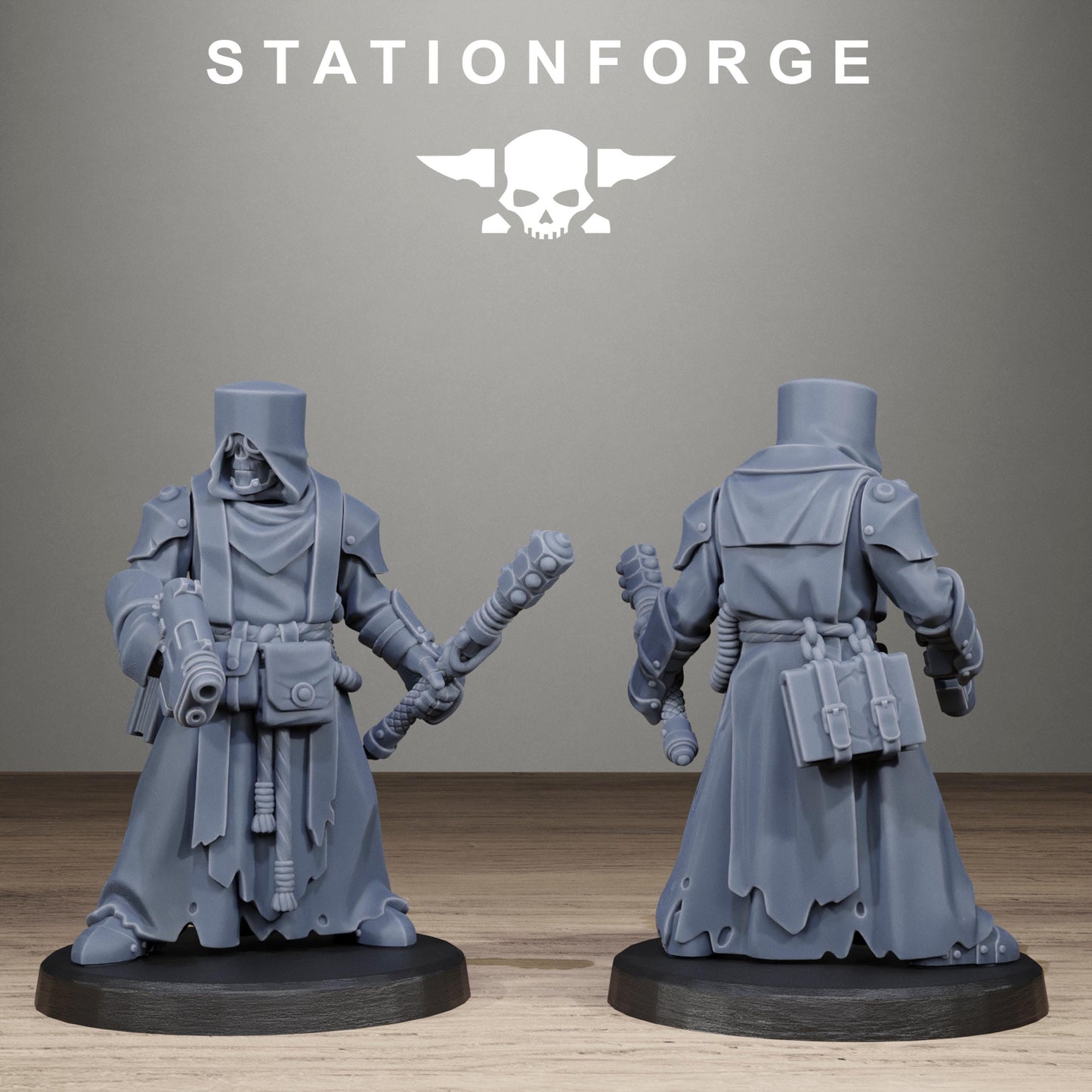 Scavenger Blade Preachers, Modular Sci-Fi Techno-Bot Miniatures by STATIONFORGE, Grimdark Wargames Proxy
