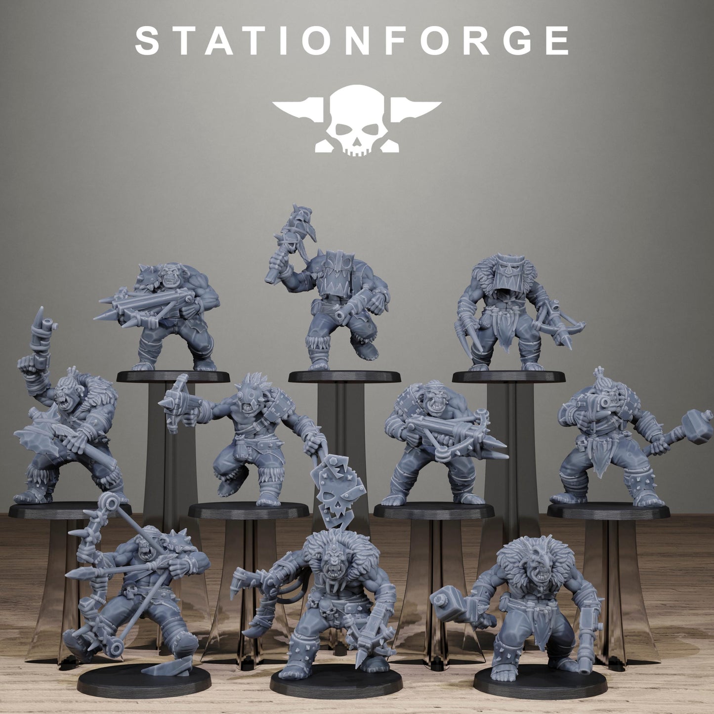 Orkaz Wild Squad, Space-Faring Orkish Menace Sculpted by STATIONFORGE for Wargames set in the Grimdark Future