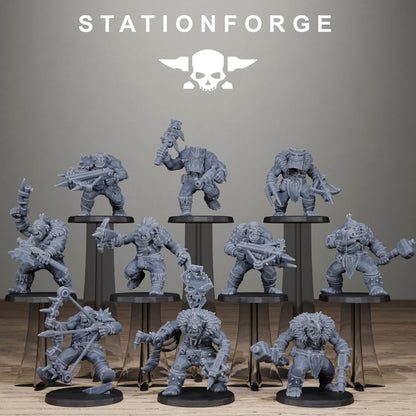 Orkaz Wild Squad, Space-Faring Orkish Menace Sculpted by STATIONFORGE for Wargames set in the Grimdark Future