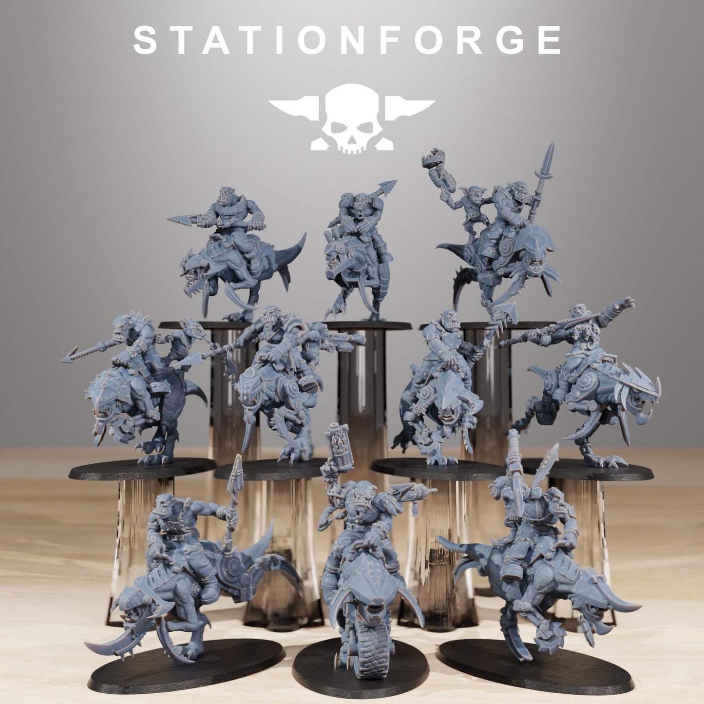 Orkaz Beast Riders, Space-Faring Orkish Menace Sculpted by STATIONFORGE, Grimdark Compatible, Sci-Fi Wargame Scale