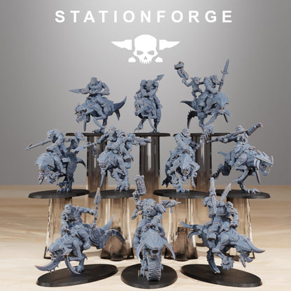 Orkaz Beast Riders, Space-Faring Orkish Menace Sculpted by STATIONFORGE, Grimdark Compatible, Sci-Fi Wargame Scale