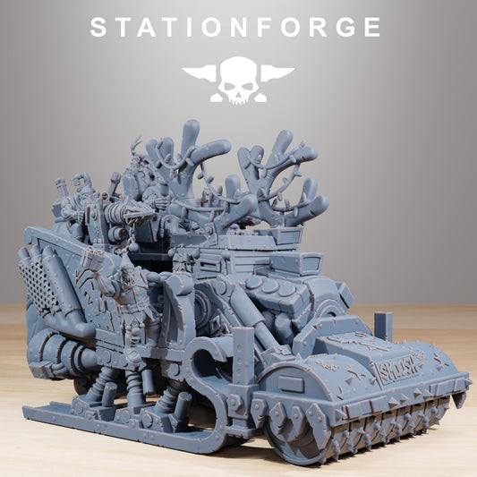 Orkaz Festivator, Space-Faring Orkish Menace Sculpted by STATIONFORGE, Grimdark Compatible, Sci-Fi Wargame Scale