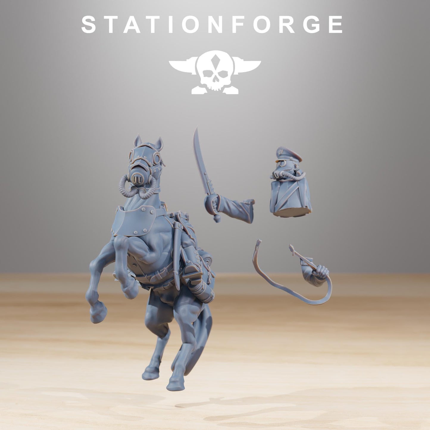 GrimGuard Cavalry Captain, Death Korps Proxy, Sci-Fi Wargames Miniatures by STATIONFORGE