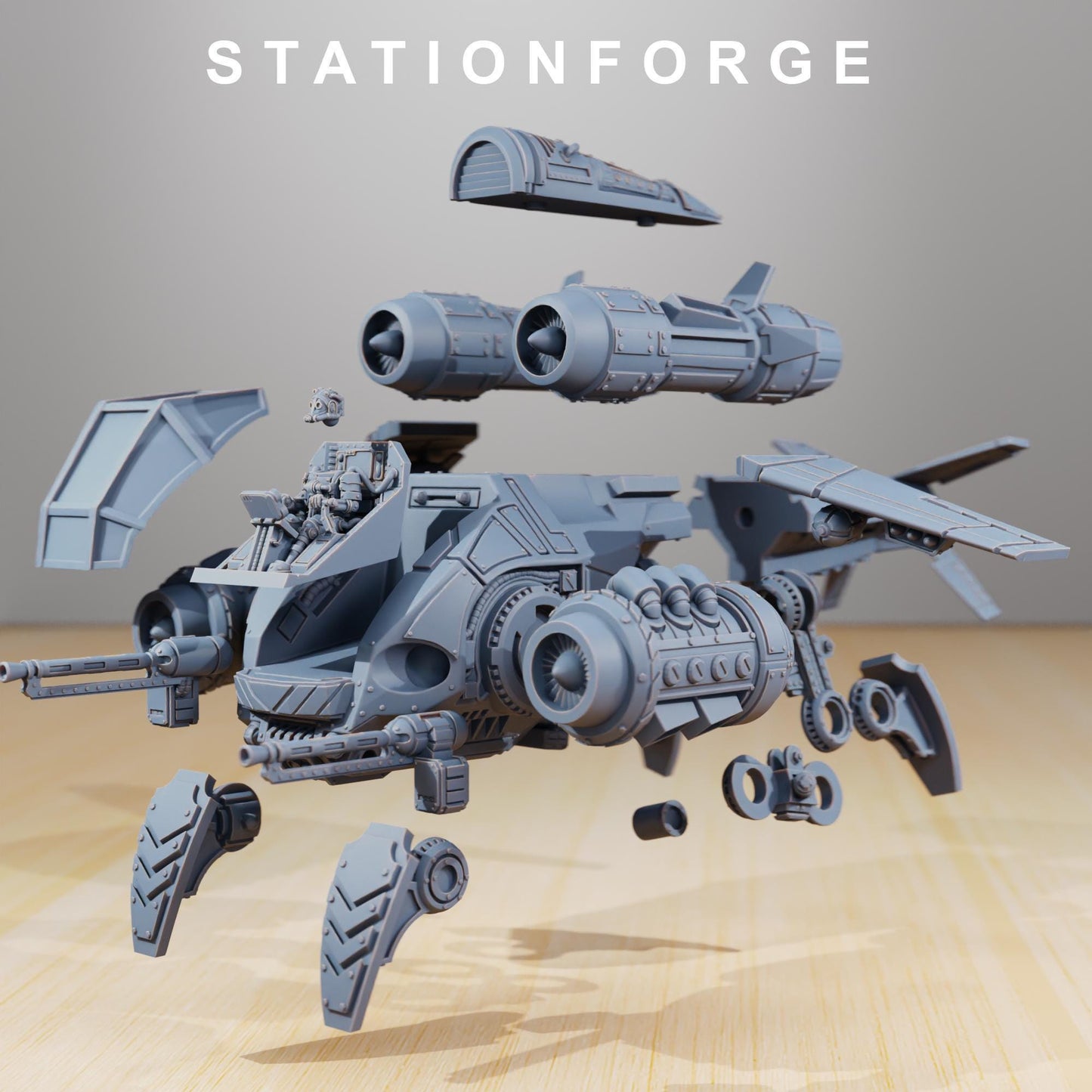 Sci-Fi Wargame Miniature, Scavenger Floating Chapel, Cyber-Themed Grimdark Techno-bot by STATIONFORGE