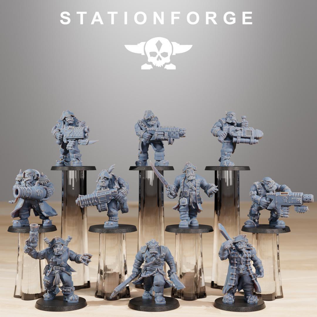 Orkaz Pirates, Space-Faring Orkish Menace Sculpted by STATIONFORGE, Grimdark Compatible, Sci-Fi Wargame Scale