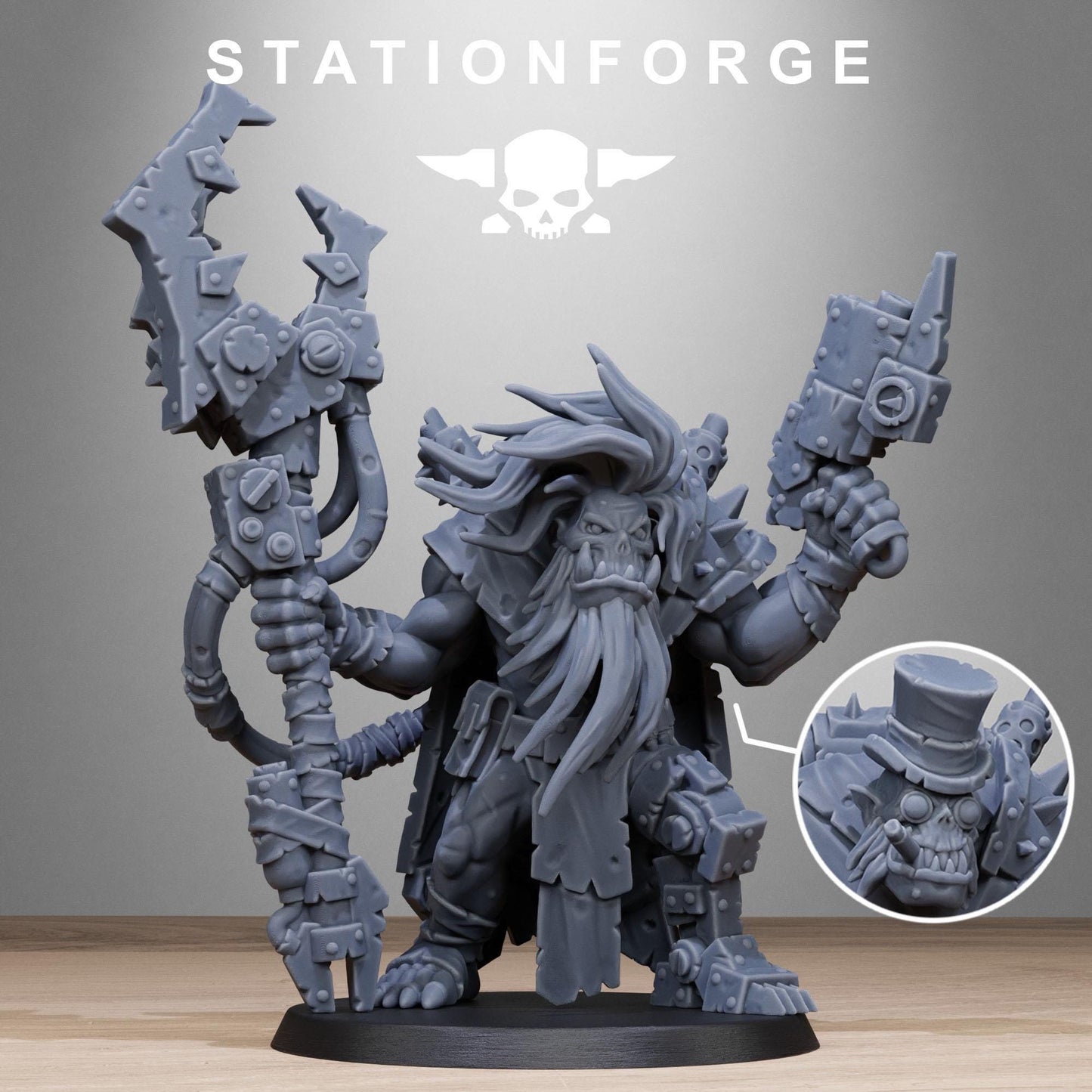 Orkaz Madman, Space-Faring Orkish Menace Sculpted by STATIONFORGE, Grimdark Compatible, Sci-Fi Wargame Scale