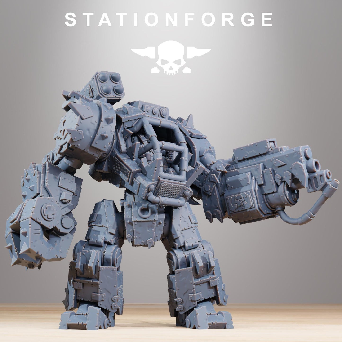 Orkaz Walkanator, Space-Faring Orkish Menace Sculpted by STATIONFORGE, Grimdark Compatible, Sci-Fi Wargame Scale