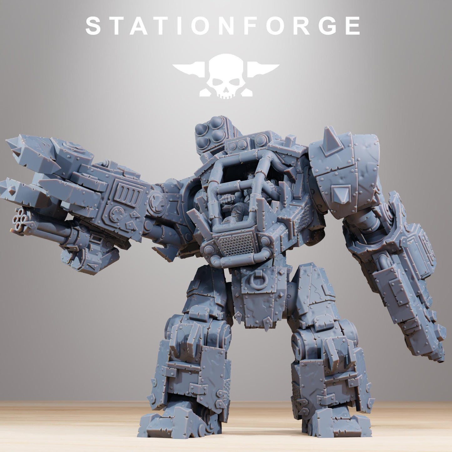 Orkaz Walkanator, Space-Faring Orkish Menace Sculpted by STATIONFORGE, Grimdark Compatible, Sci-Fi Wargame Scale
