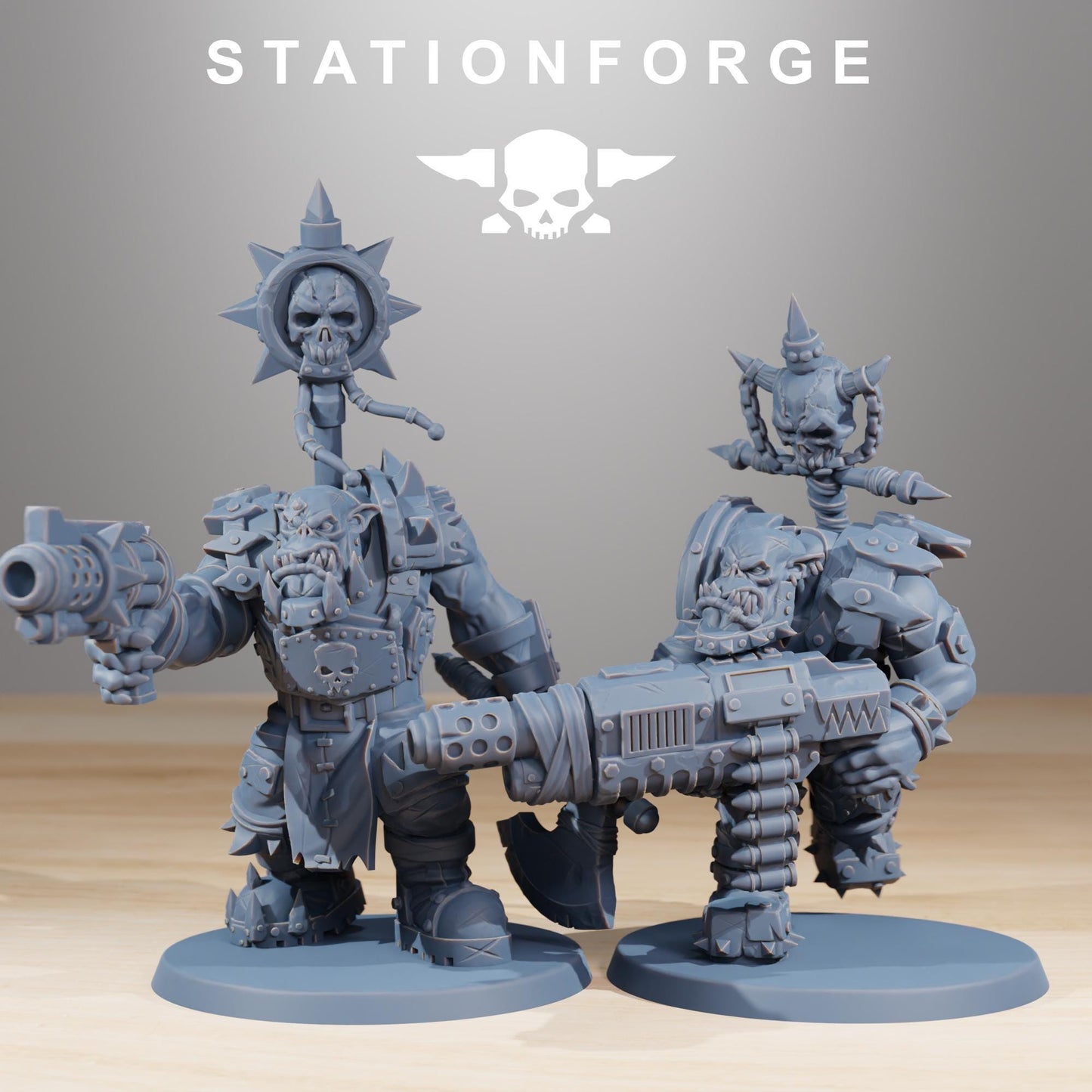 Orkaz SkullKrushers, Space-Faring Orkish Menace Sculpted by STATIONFORGE, Grimdark Compatible, Sci-Fi Wargame Scale