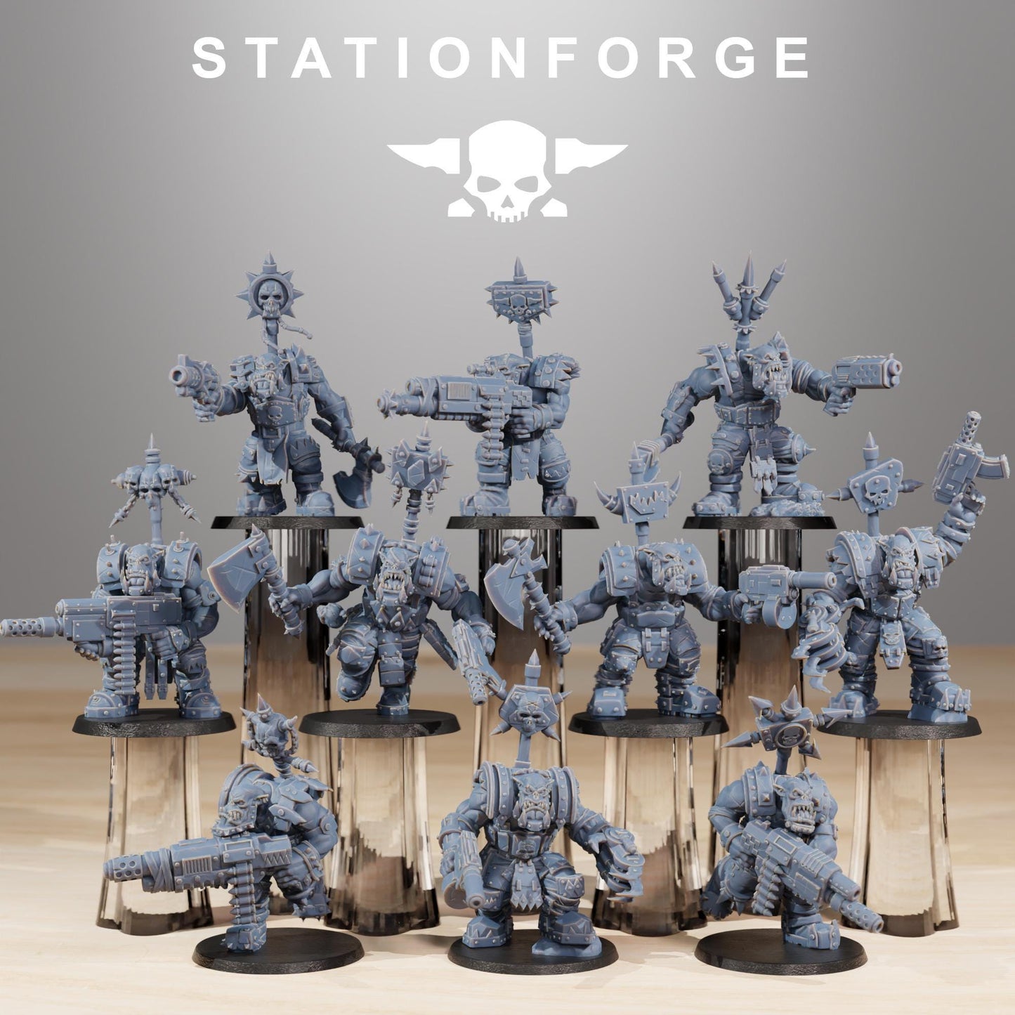 Orkaz SkullKrushers, Space-Faring Orkish Menace Sculpted by STATIONFORGE, Grimdark Compatible, Sci-Fi Wargame Scale