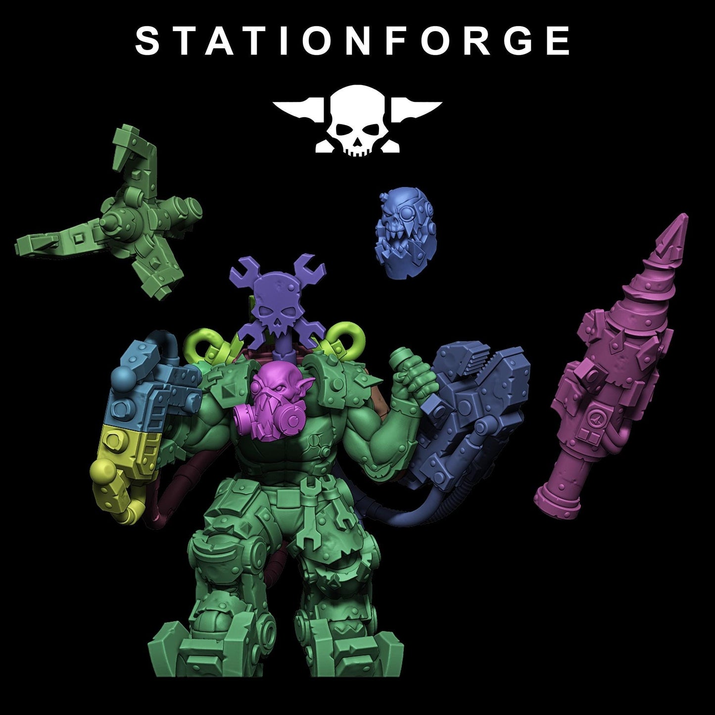 Orkaz Exo Boss, Space-Faring Orkish Menace Sculpted by STATIONFORGE, Grimdark Compatible, Sci-Fi Wargame Scale