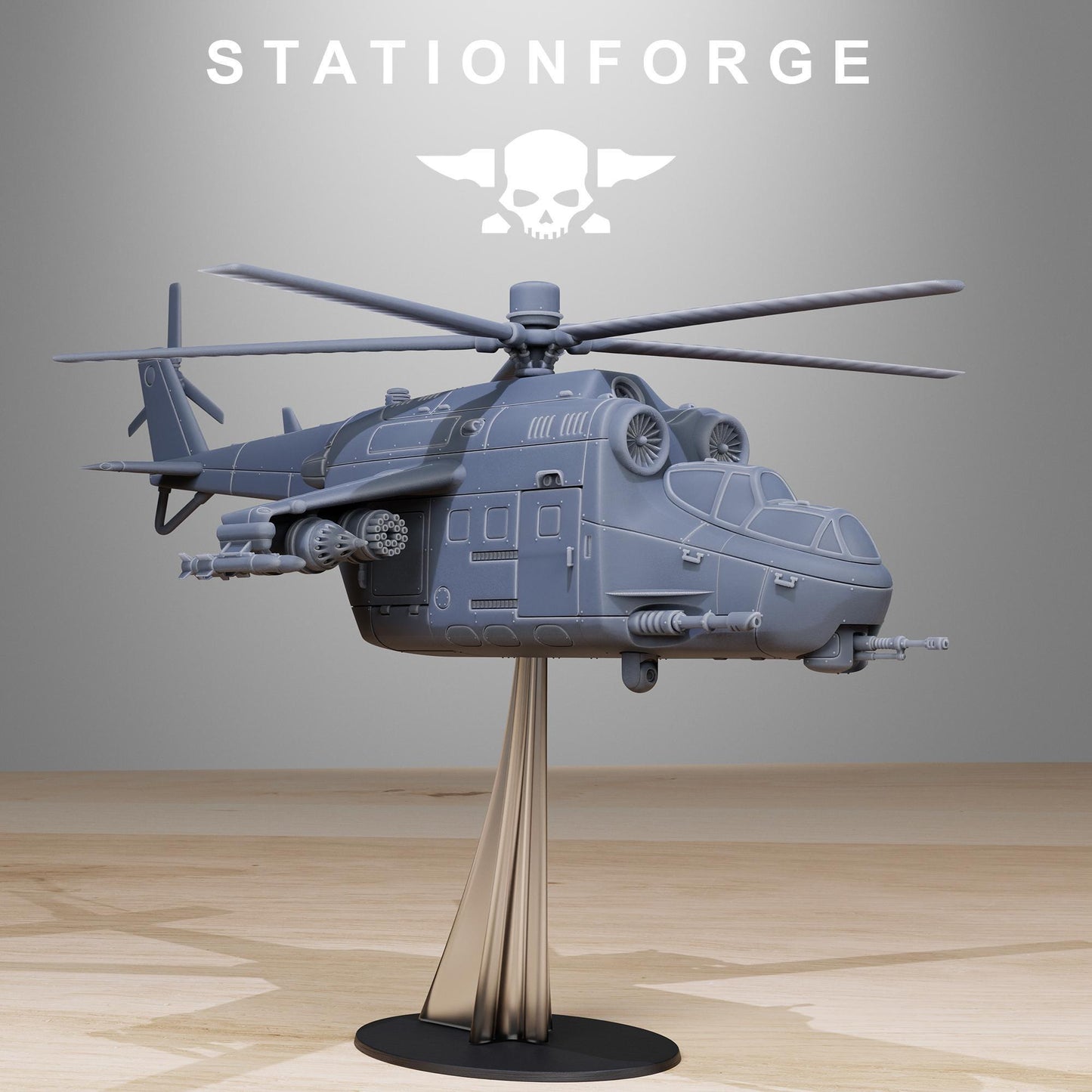 GrimGuard Helicopter, Modular Sci-Fi Guardsmen Warplane by STATIONFORGE, Sci-fi Wargames Proxy, Imperial Guard Transport
