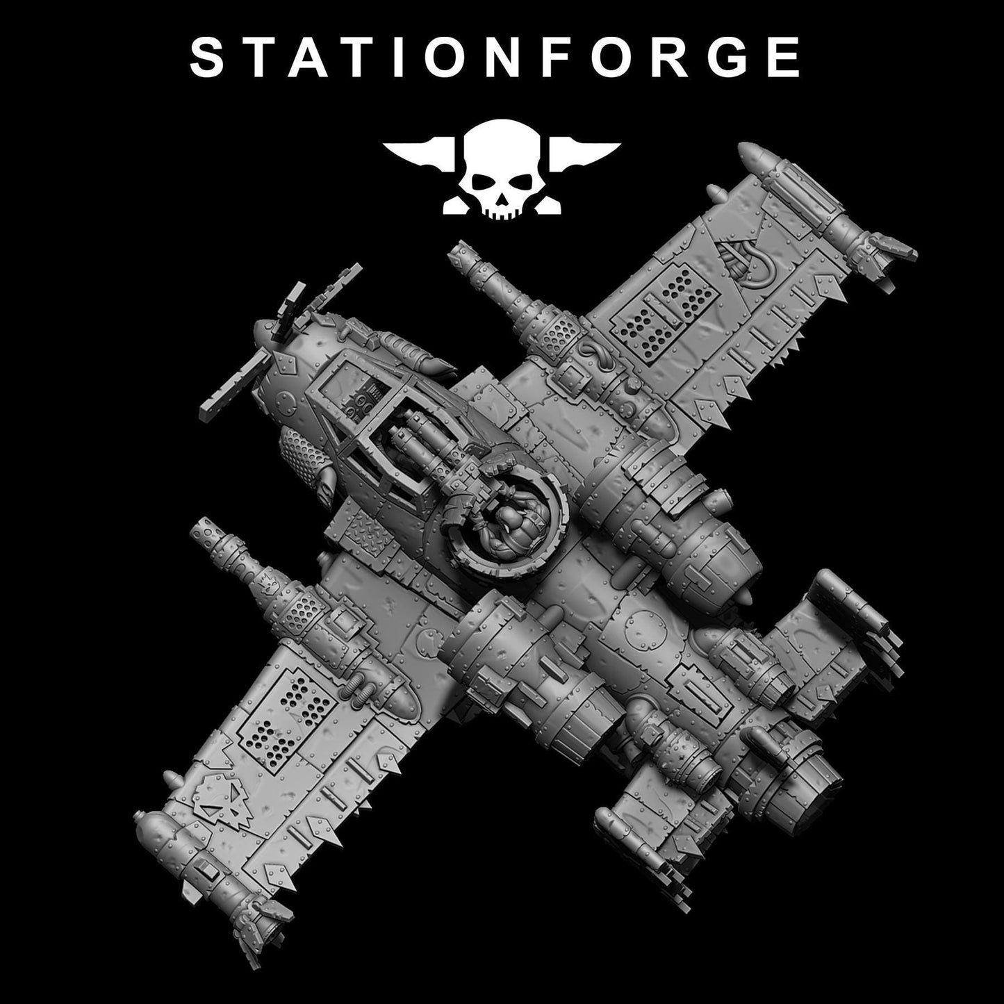 Orkaz Plane, Space-Faring Orkish Menace Sculpted by STATIONFORGE, Grimdark Compatible, Sci-Fi Wargame Scale