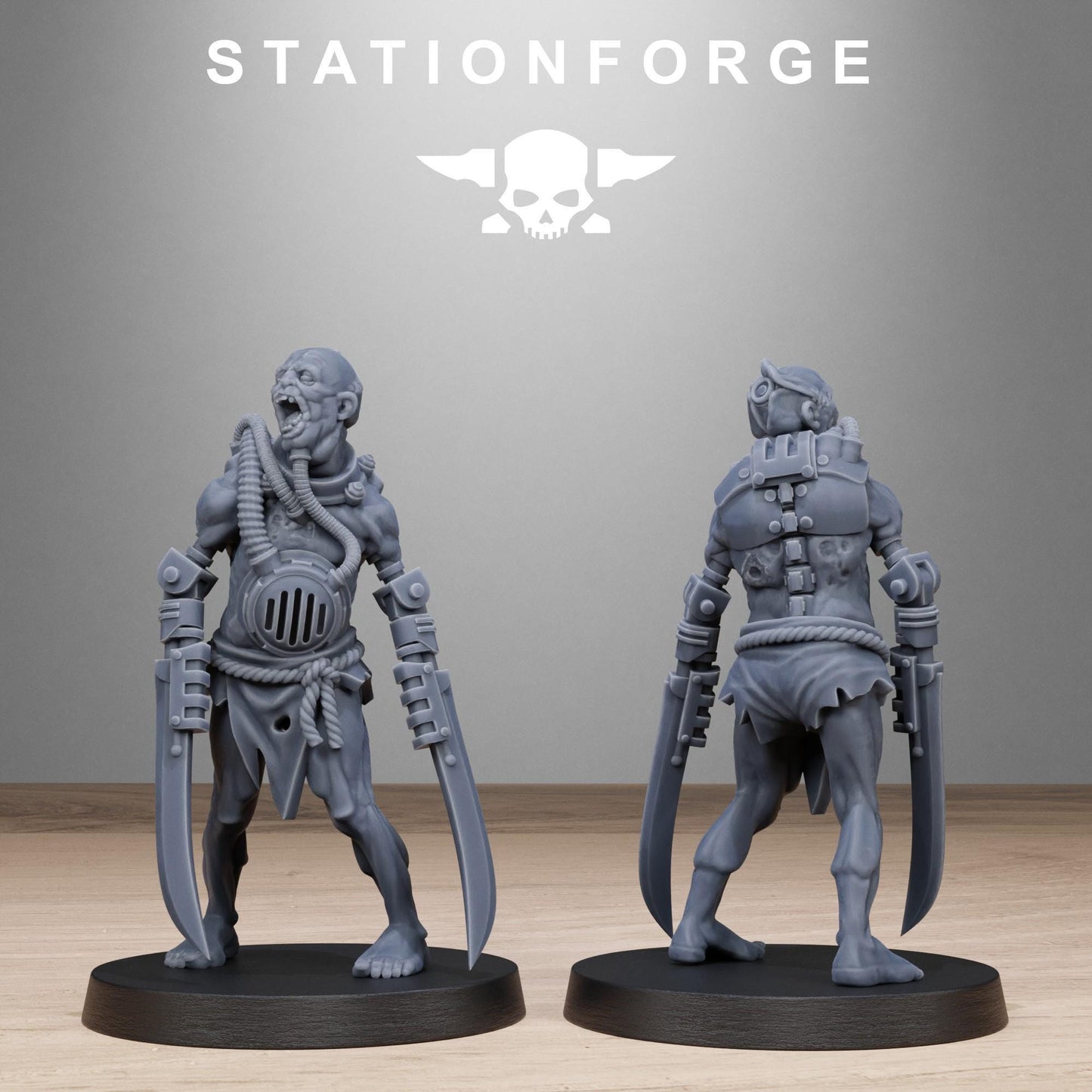 Techno Savanger Necromants, Chaos Worshipper Sci-Fi Wargames Miniatures by STATIONFORGE, Corrupted Imperial Guard