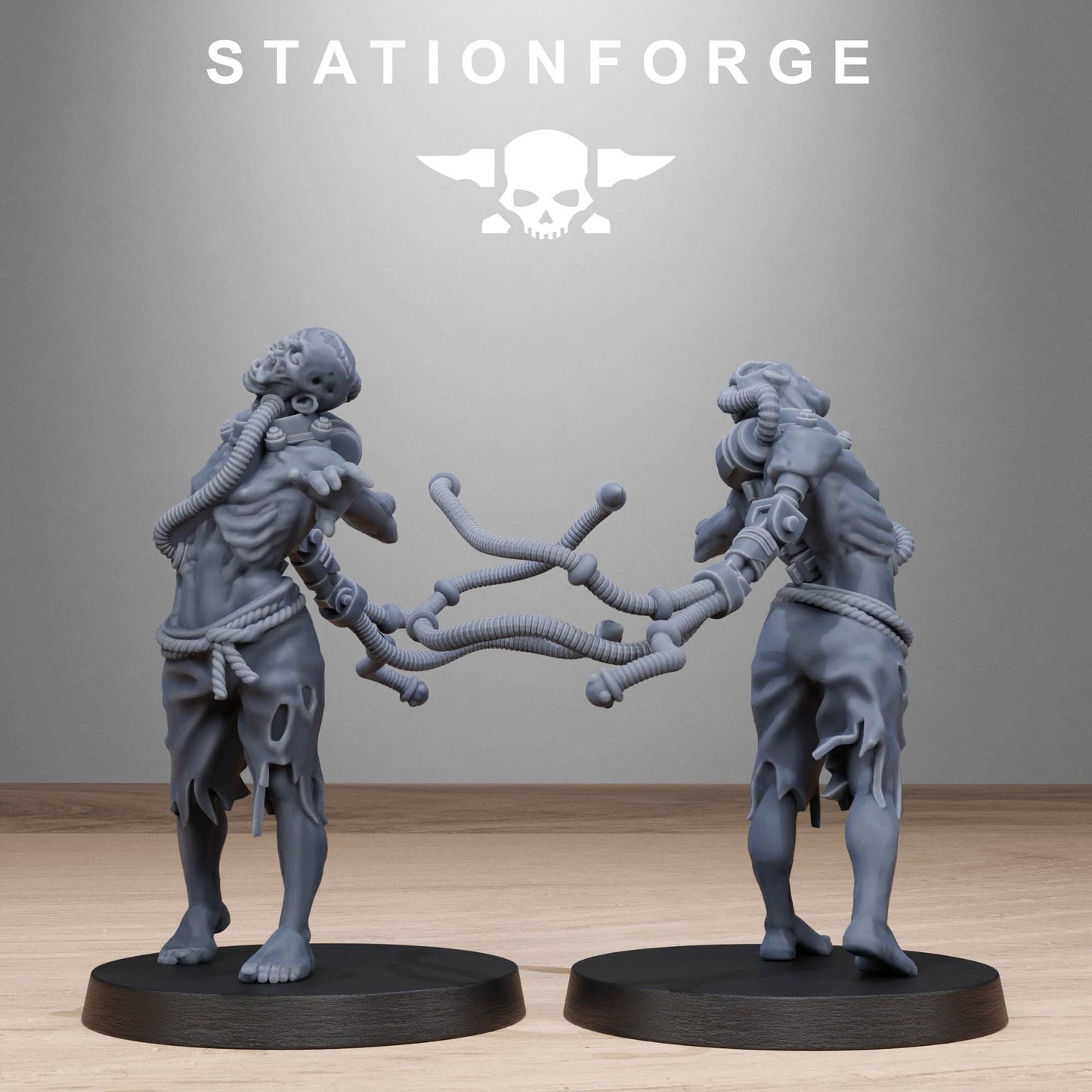 Techno Savanger Necromants, Chaos Worshipper Sci-Fi Wargames Miniatures by STATIONFORGE, Corrupted Imperial Guard