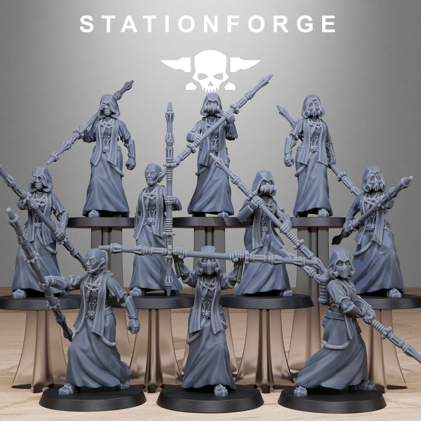 Sci-Fi Sister Priests Miniatures, Techno-bots, Grimdark Cyber Warriors by STATIONFORGE