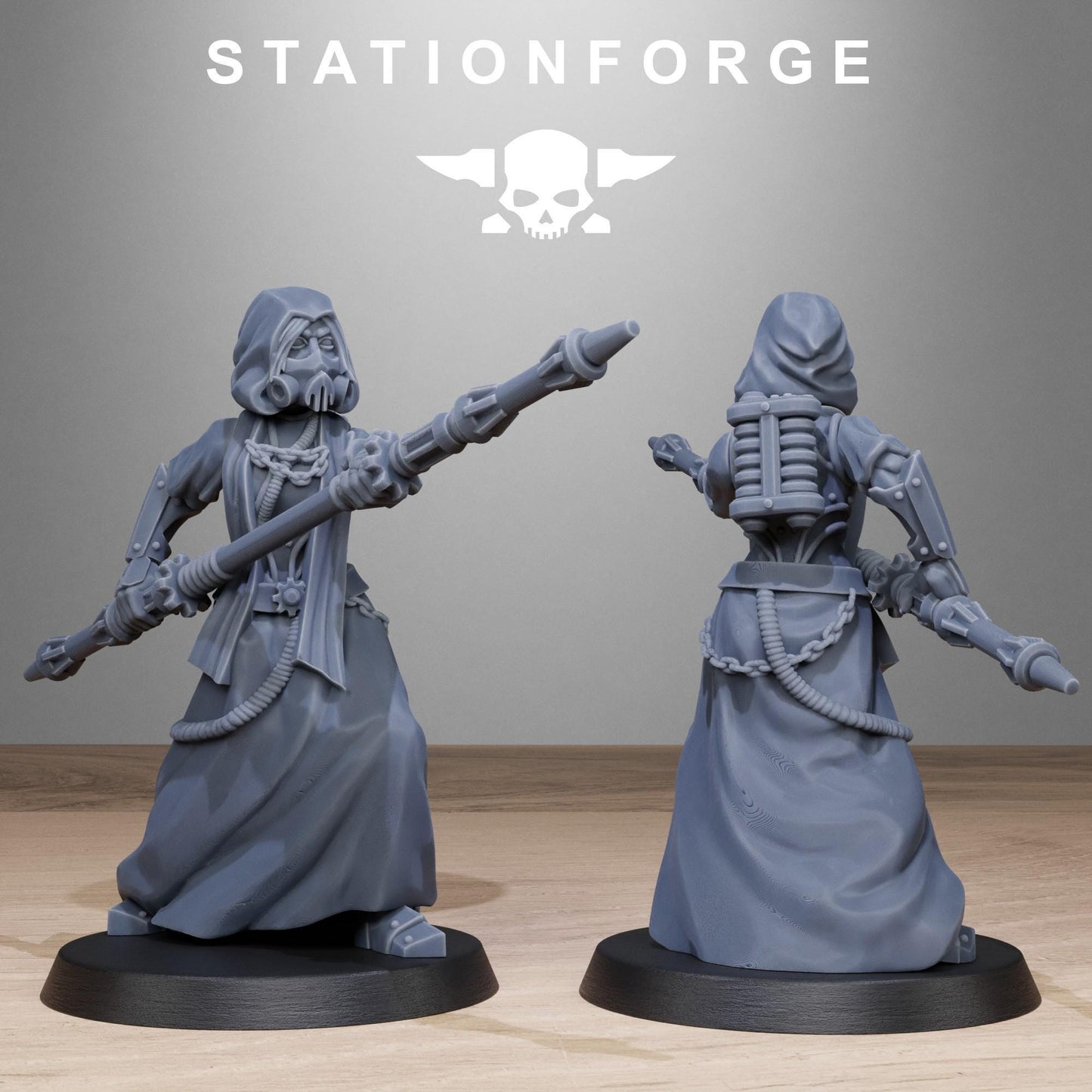 Sci-Fi Sister Priests Miniatures, Techno-bots, Grimdark Cyber Warriors by STATIONFORGE