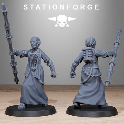 Sci-Fi Sister Priests Miniatures, Techno-bots, Grimdark Cyber Warriors by STATIONFORGE