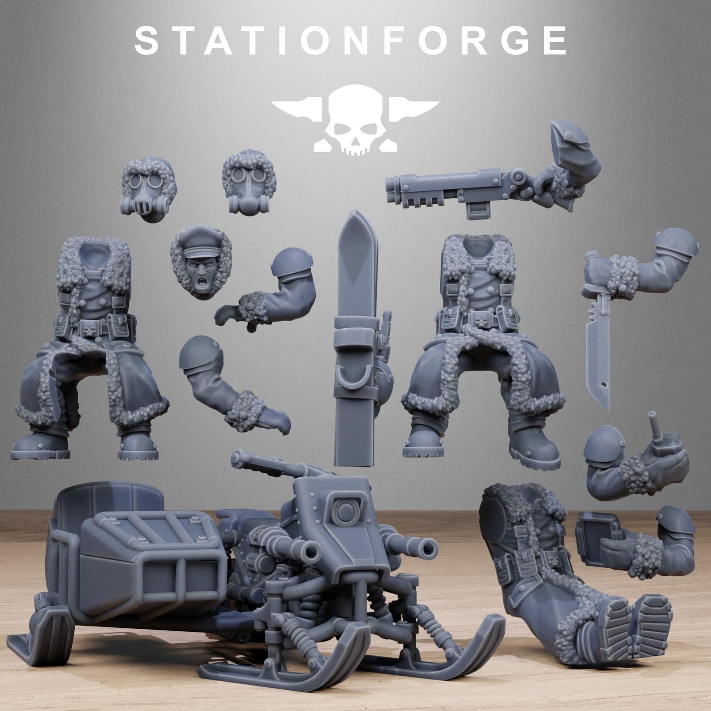 GrimGuard FrostWatch Snowbikers, Modular Set Miniatures by STATIONFORGE,  Imperial guard cavalry regiment